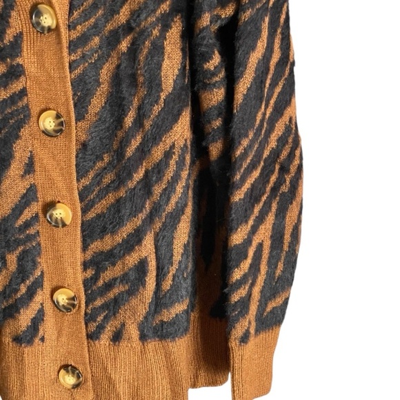 Women’s XL Animal Print Fuzzy Knit Long Cardigan Sweater Grunge Indie Grandpa - Picture 3 of 7